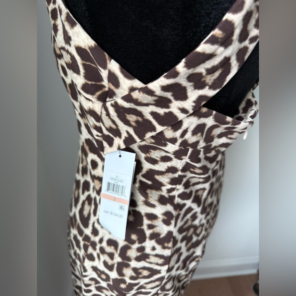 NWT DKNY Criss Cross Sleeveless Leopard Print Bodycon Dress Size 2 - Picture 6 of 9